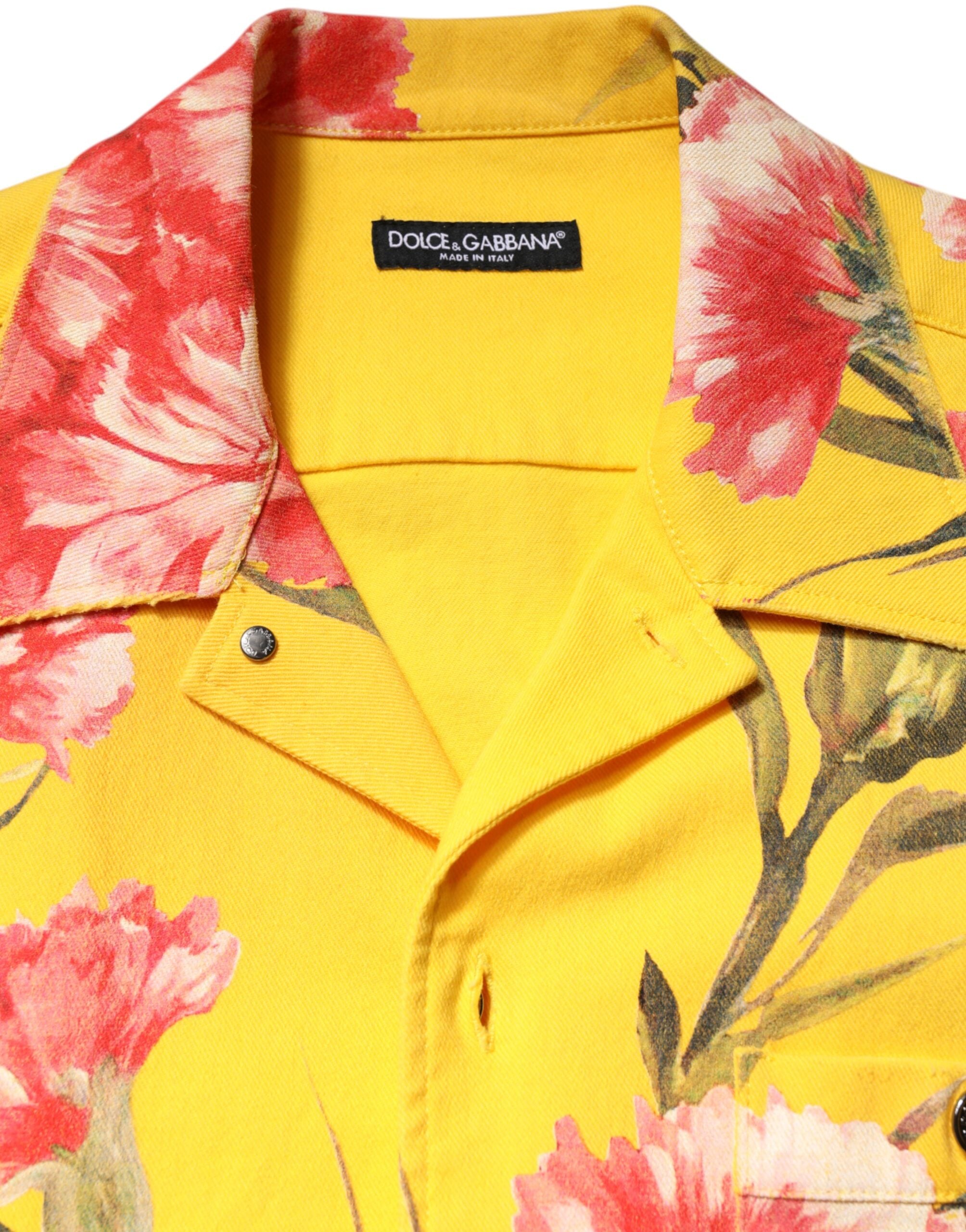 Dolce & Gabbana Yellow Floral Men's Button Down Casual Shirt